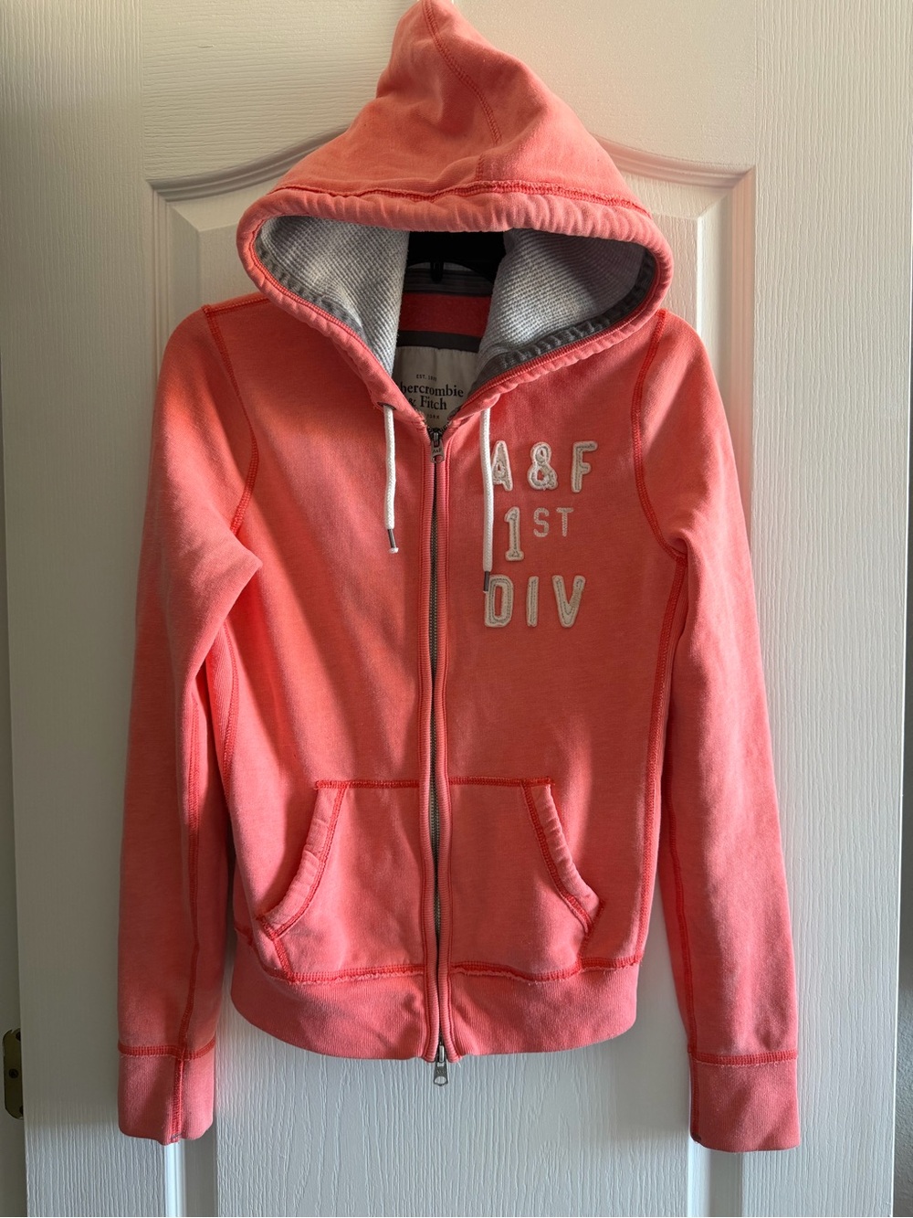 Abercrombie & Fitch Coral-Pink Hooded Zip Sweatshirt